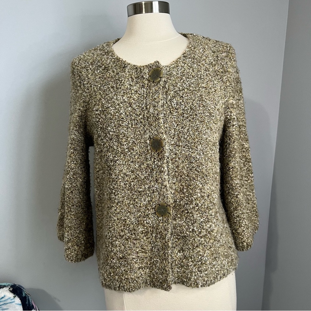 JH Collectibles L Brown 3 Button Bell Sleeve Swing Cardigan Sweater